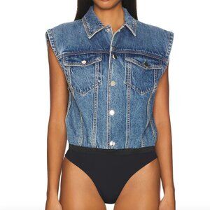 NWOT RONNY KOBO CARLISLE DENIM SLEEVELESS BUTTON FRONT BODYSUIT - M